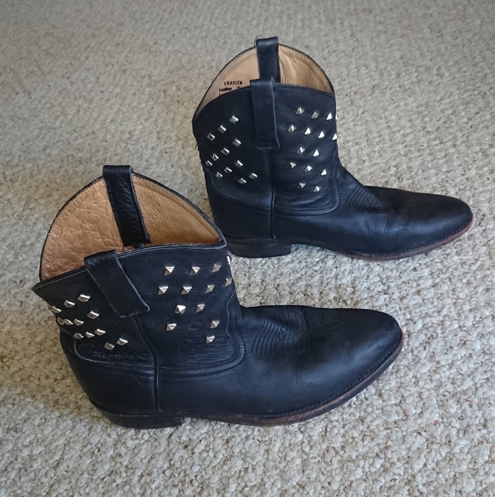 Miz Mooz Chavita Black leather Studded Ankle Boots Size 10.5